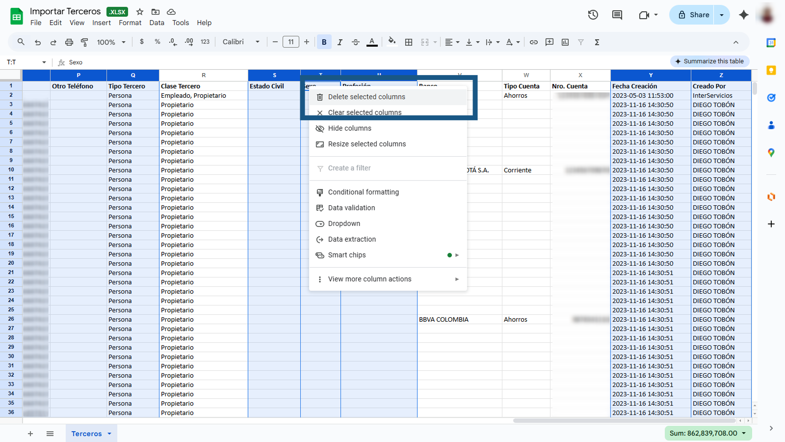 Eliminar Columnas Innecesarias del Archivo