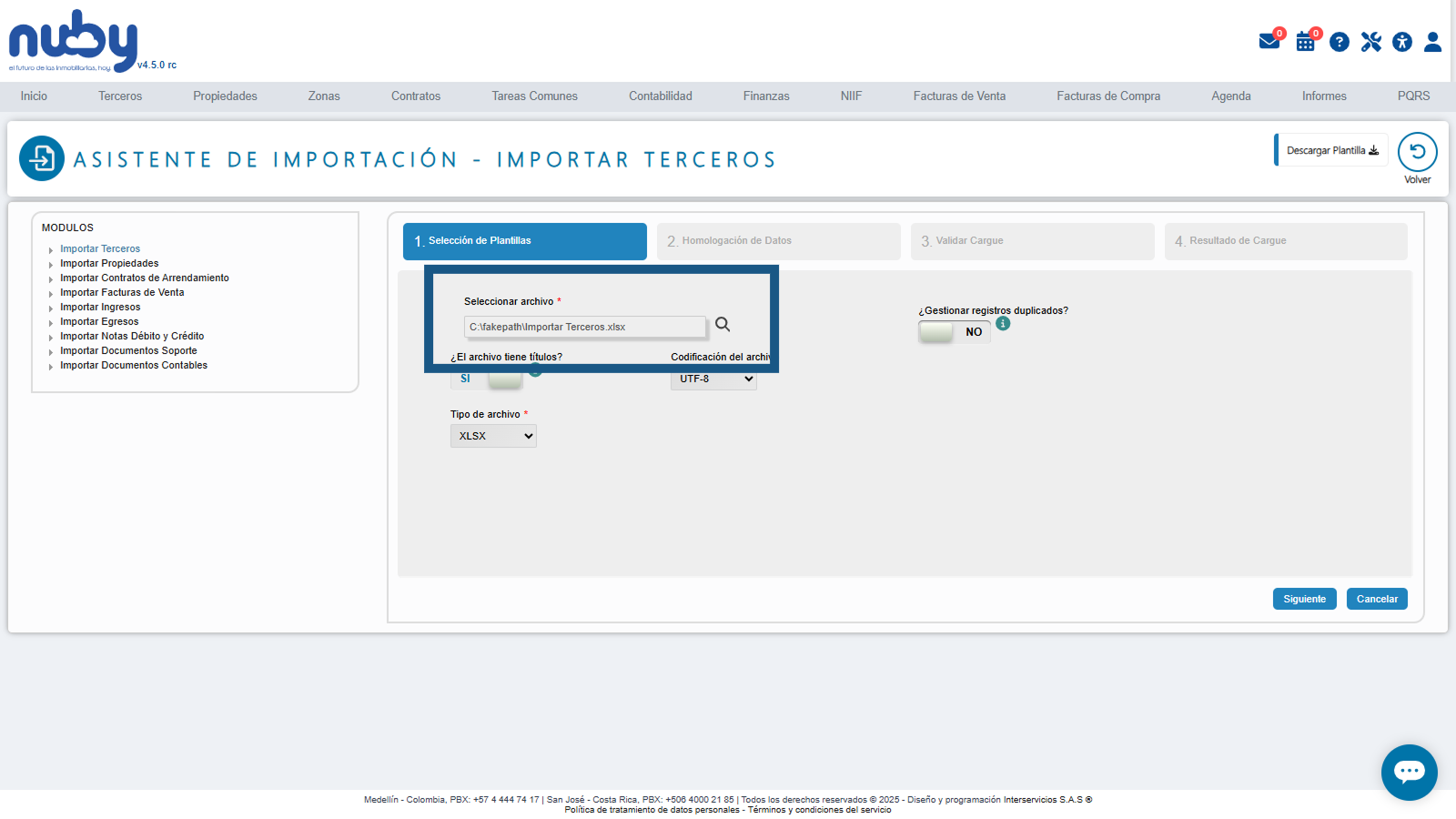 Cargar el Archivo en "Selección de Plantillas"