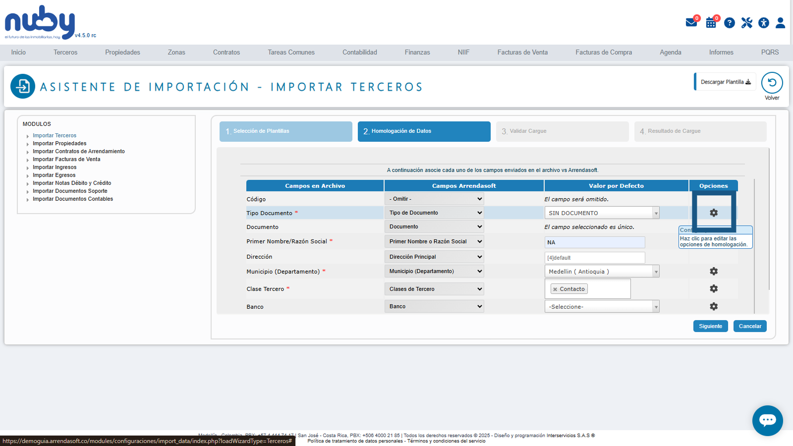 Homologar Opciones de Campos con Icono de Tuerca