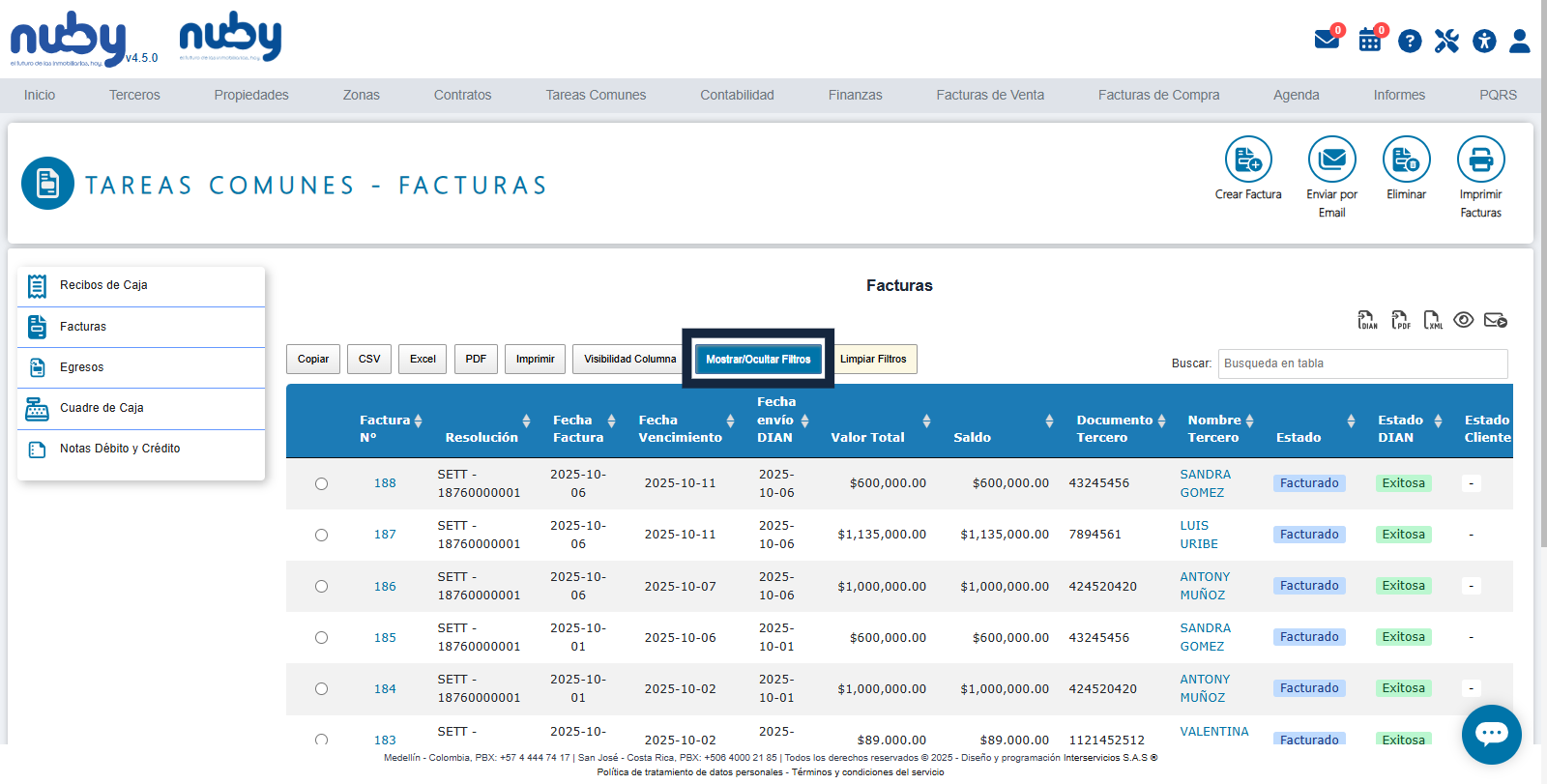 Show filters to refine your invoice search results