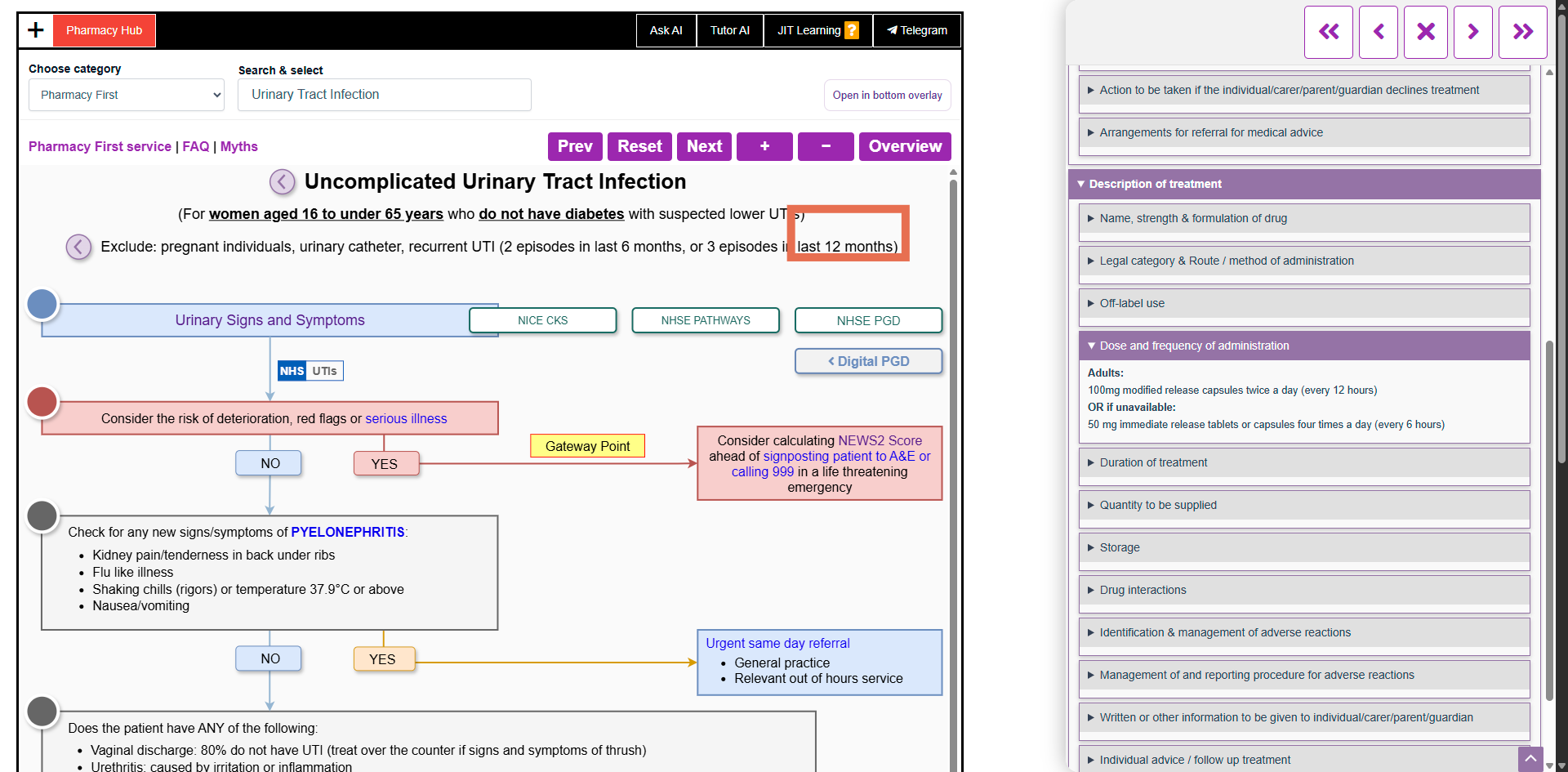 Open the PGD Nitrofurantoin guidelines for treatment details