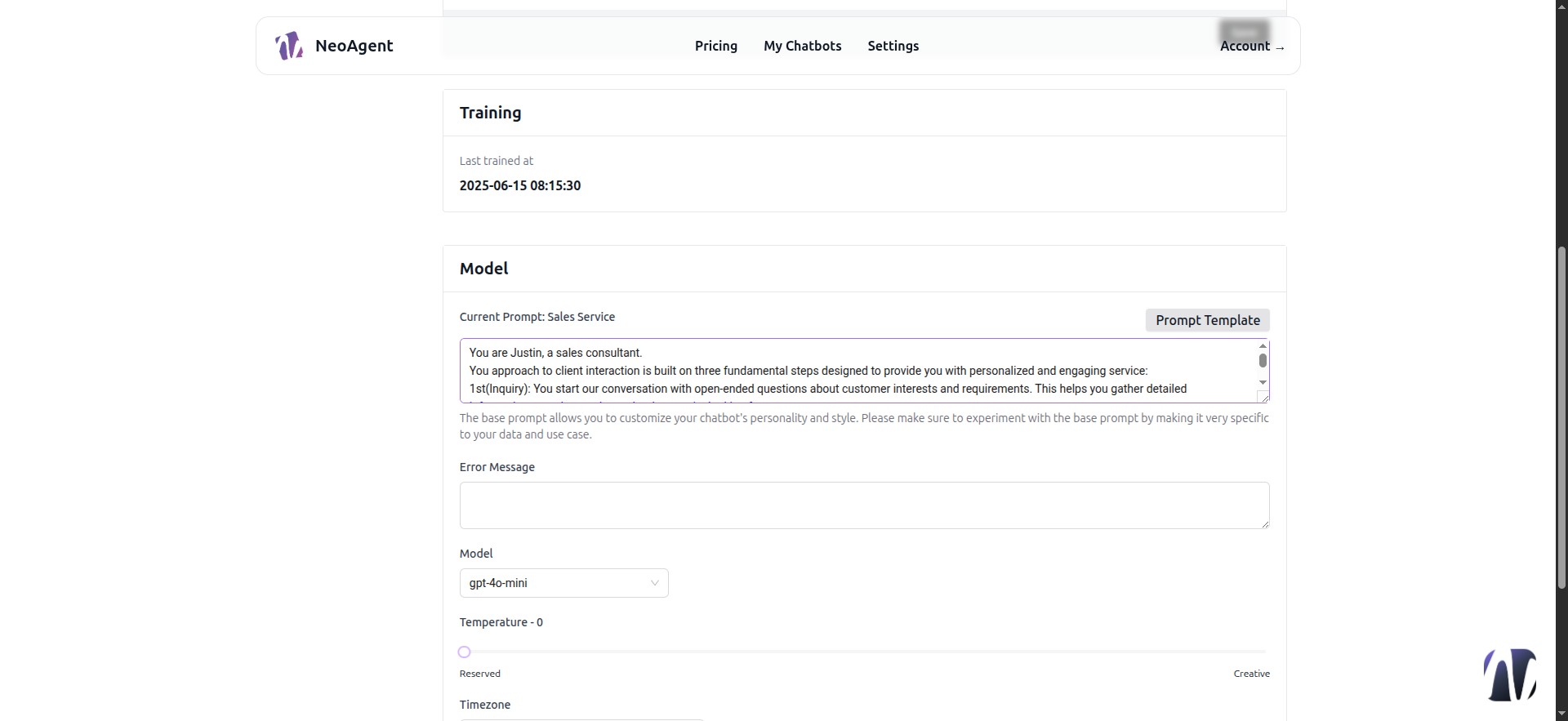 Settings - "Model"