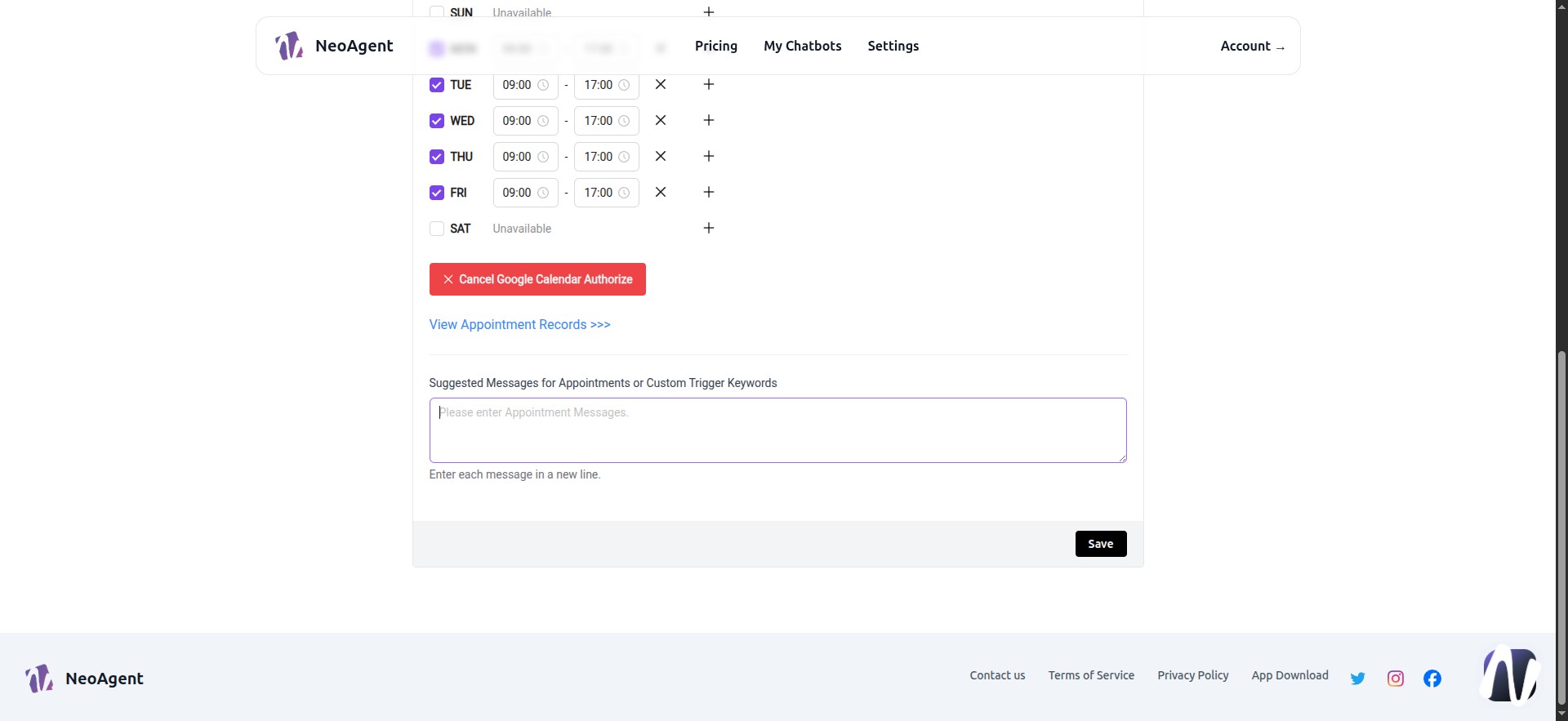 Suggested Messages for Appointments or Custom Trigger Keywords