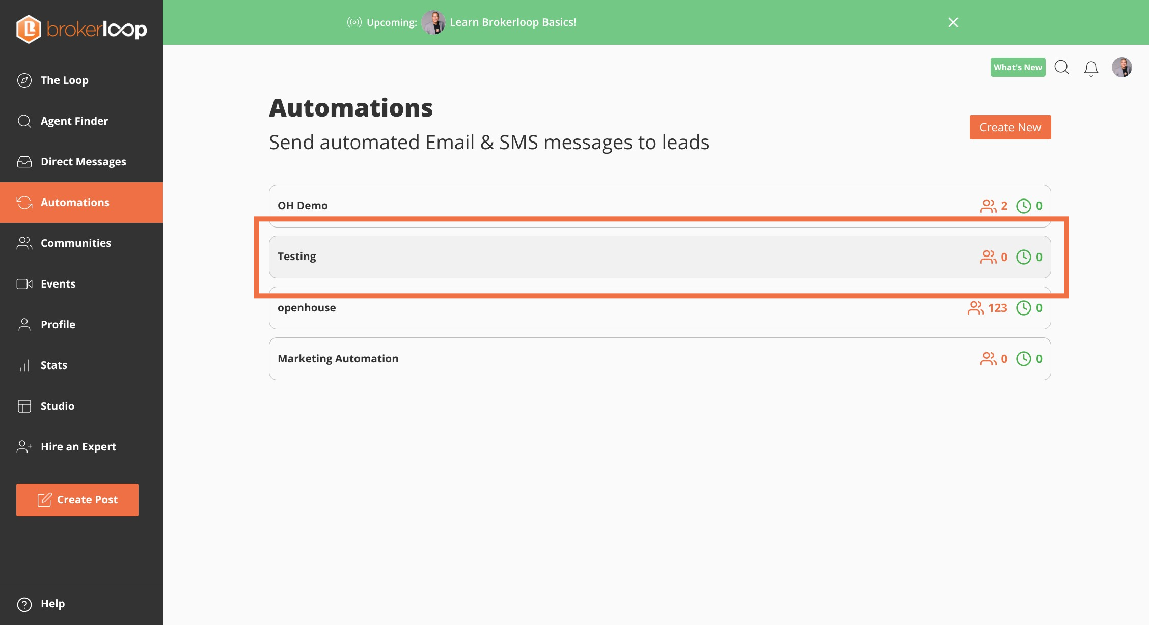  Select a previously created intake form or create new