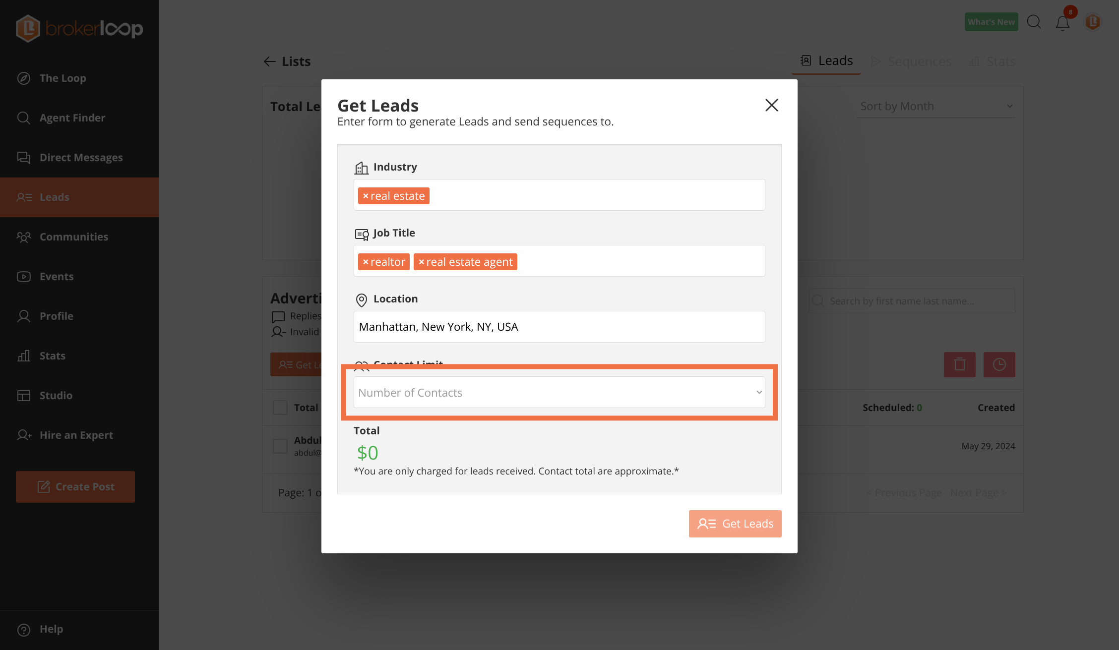 Select 'Contact Limit' to specify the maximum number of leads