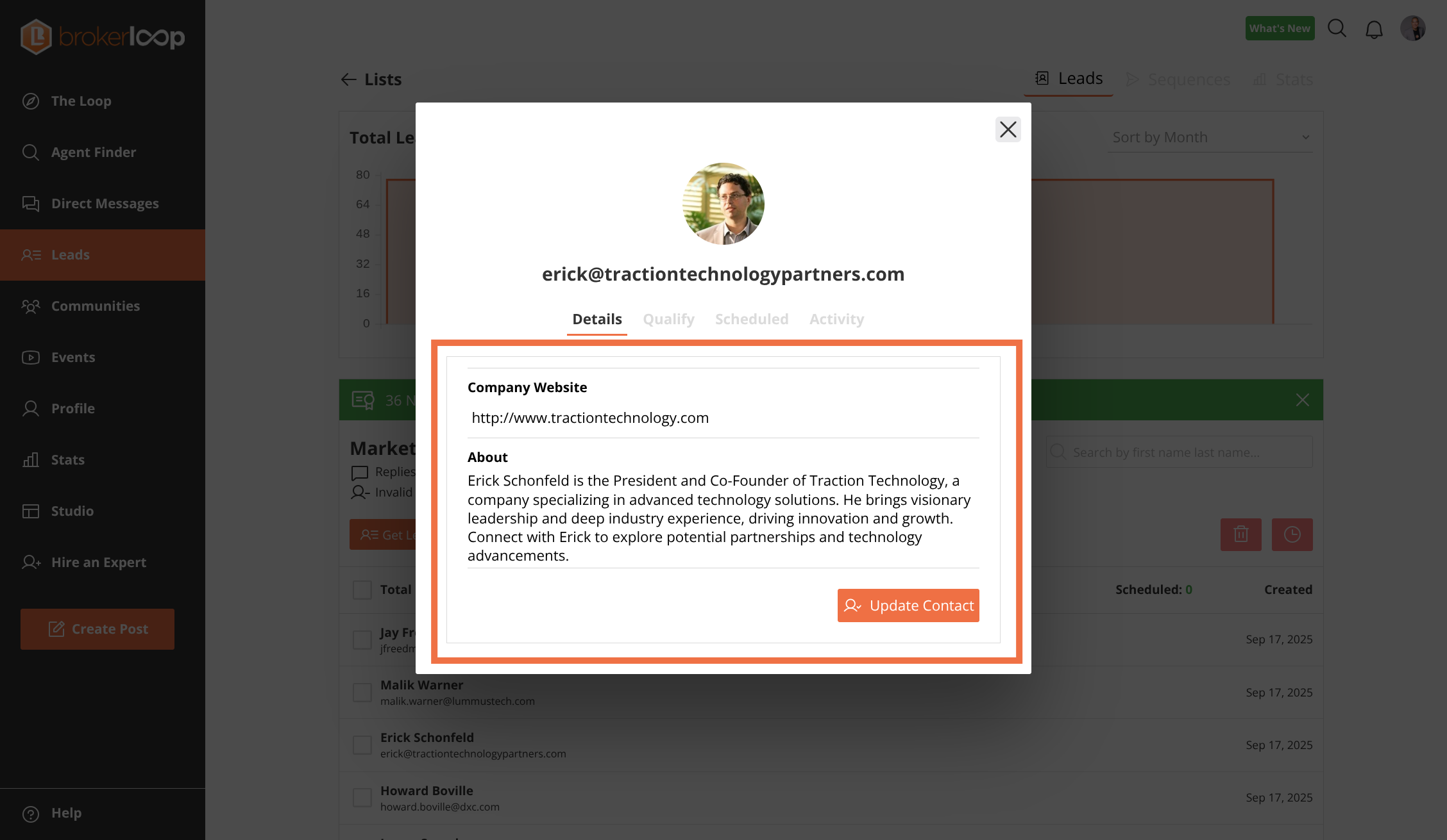 Click on a contact to view their detailed information