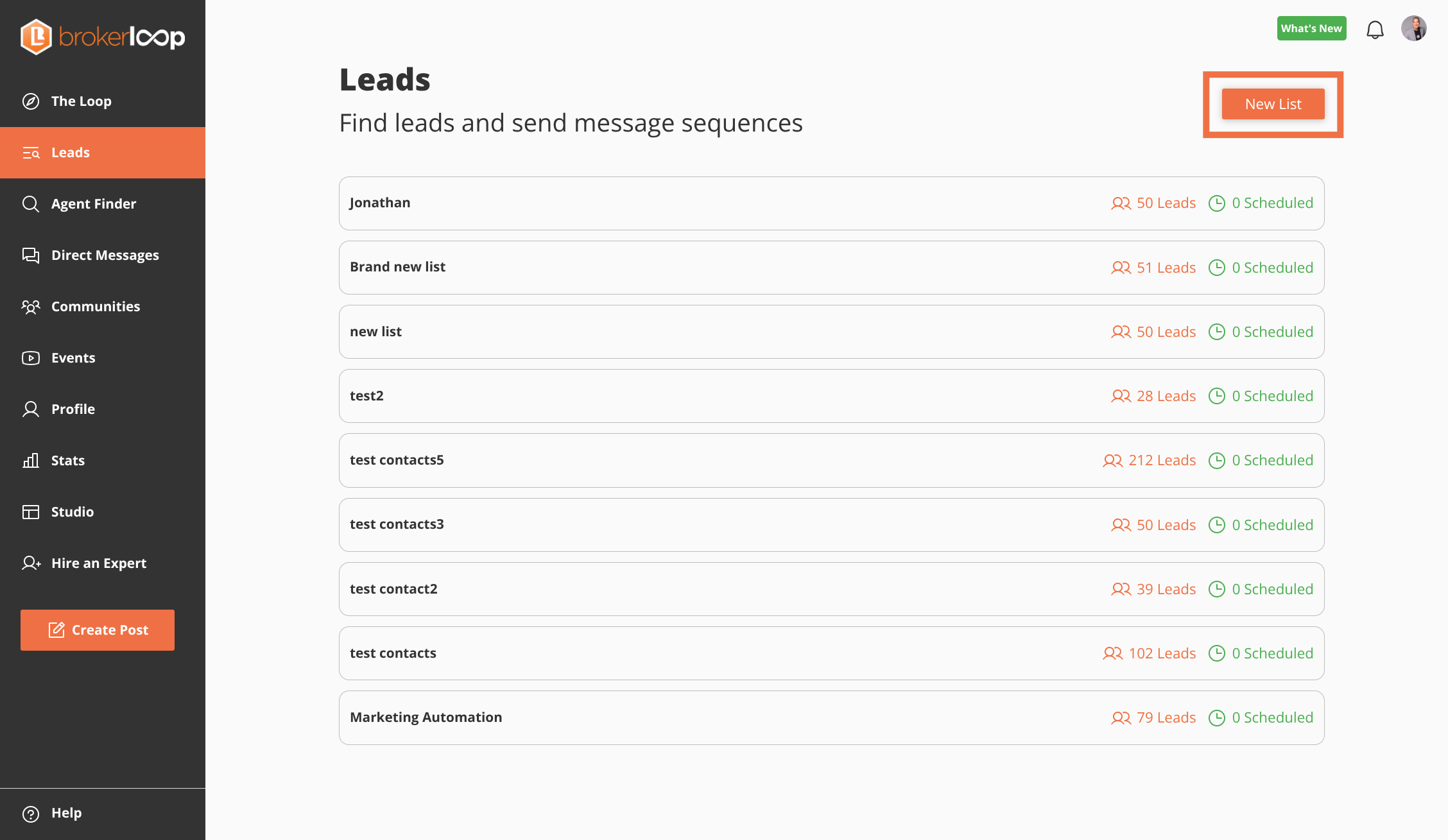 Click New List button