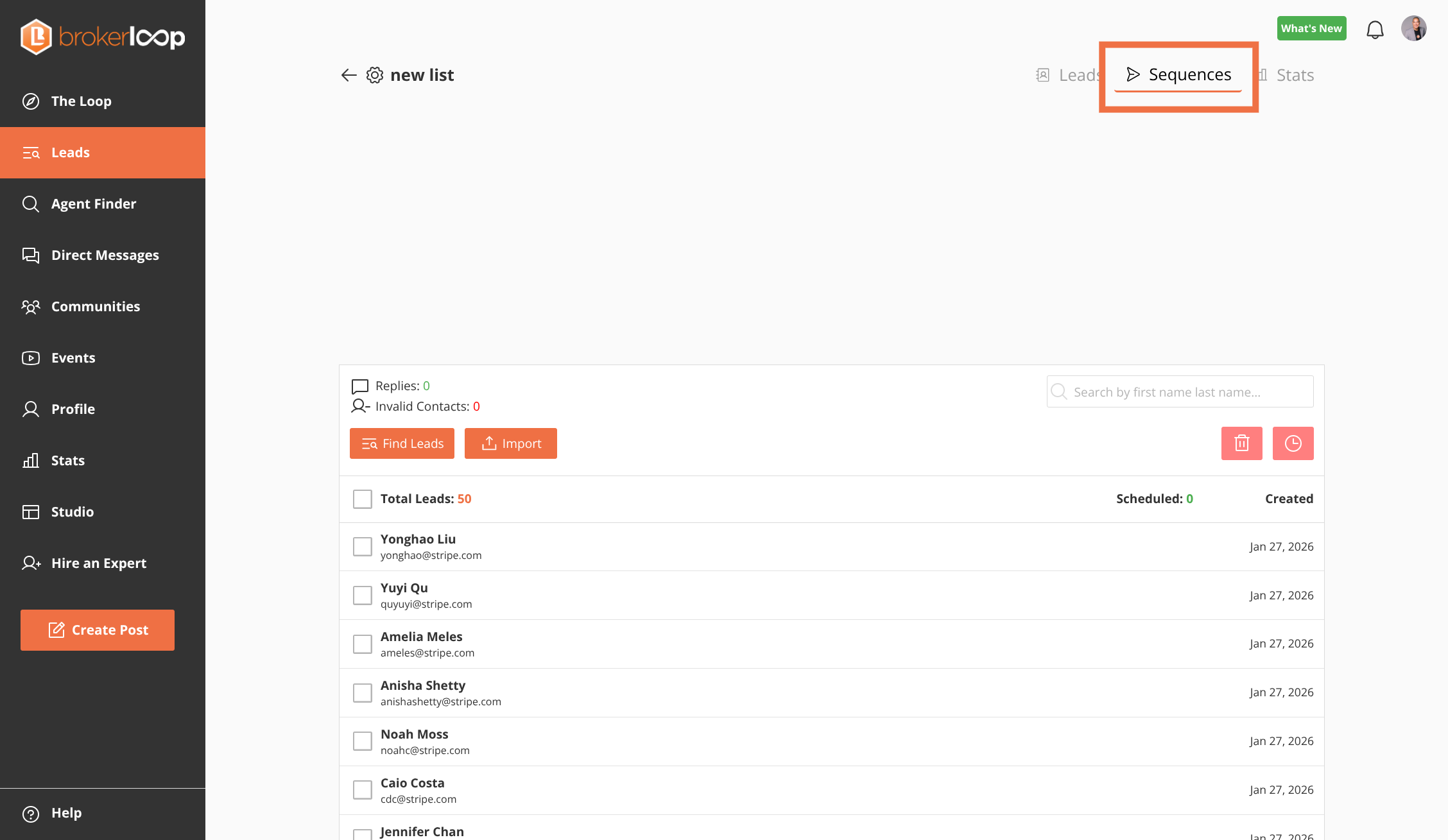 Select the 'Sequences' tab to manage your outreach flows