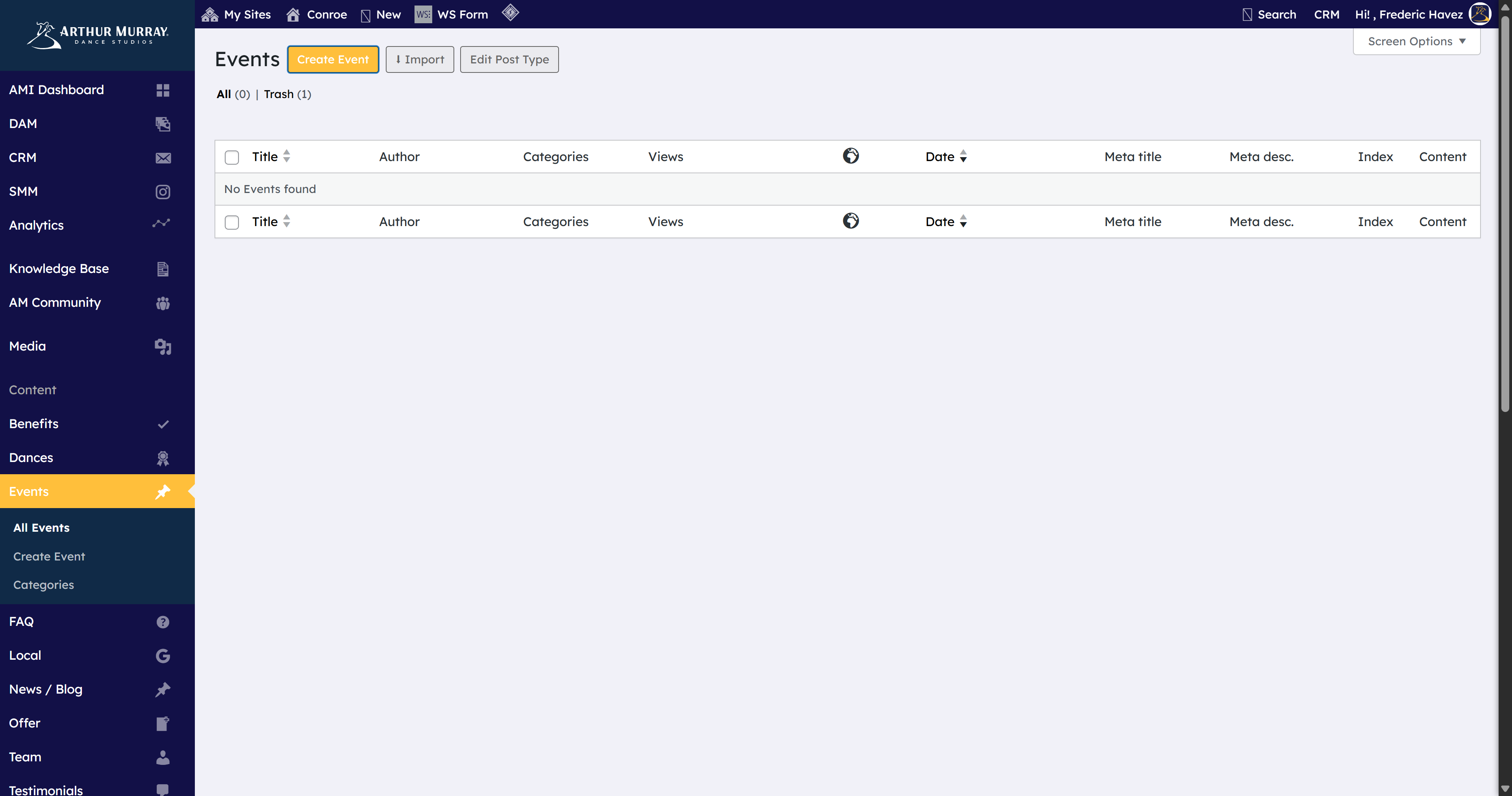 Click Create Event to start a new event.