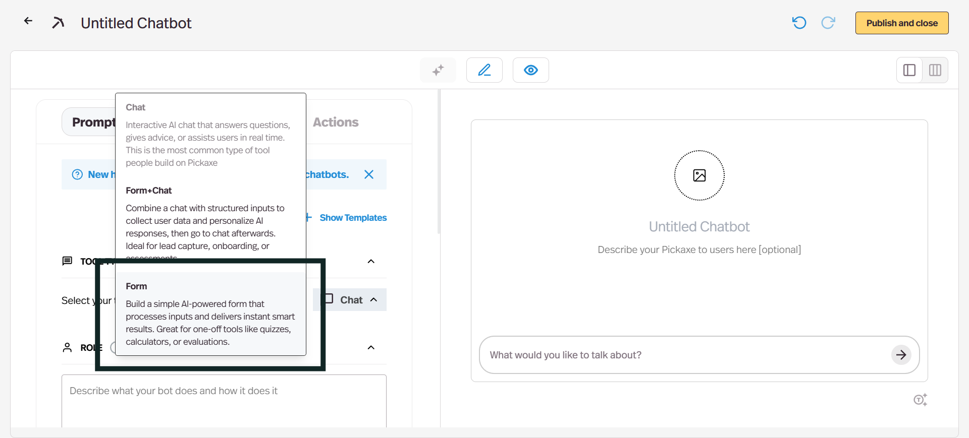 「フォーム」を選択して、データ収集用のAI搭載フォームを作成してください