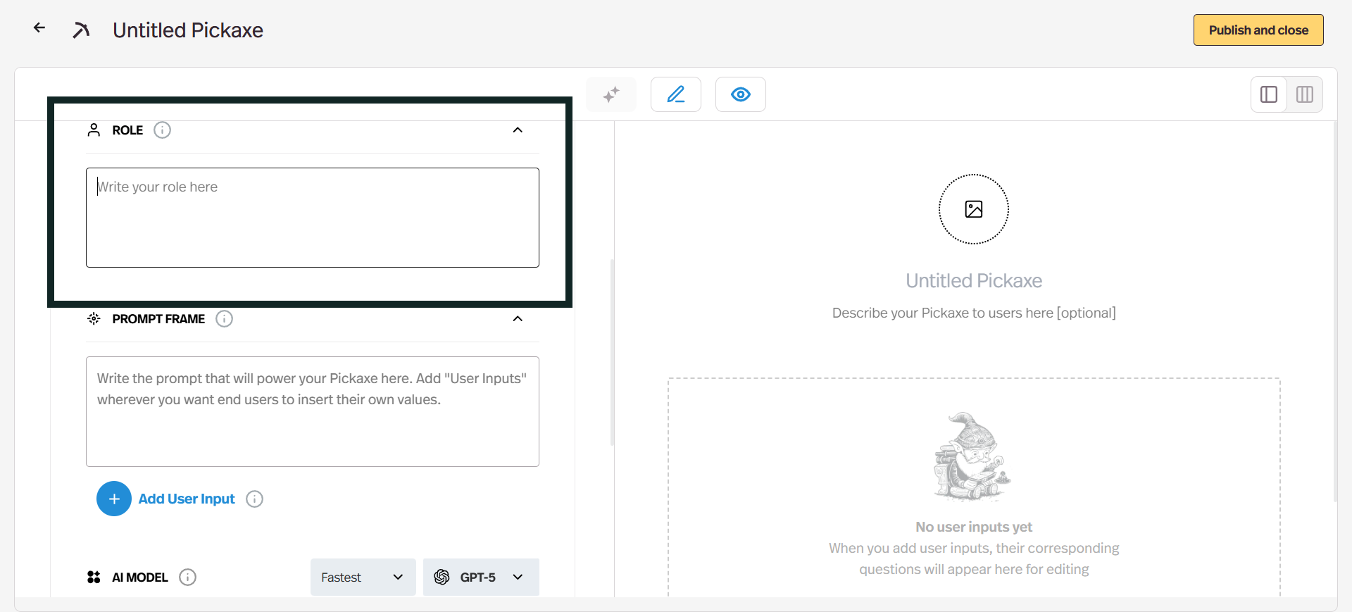 役割を定義し、AIの振る舞いや反応などを指示します。