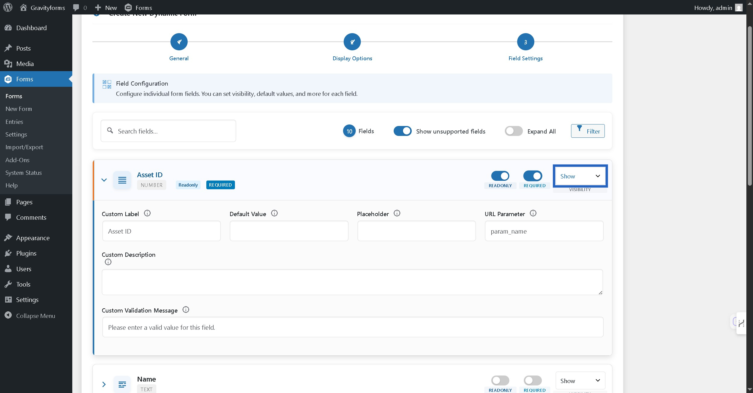 Set field visibility