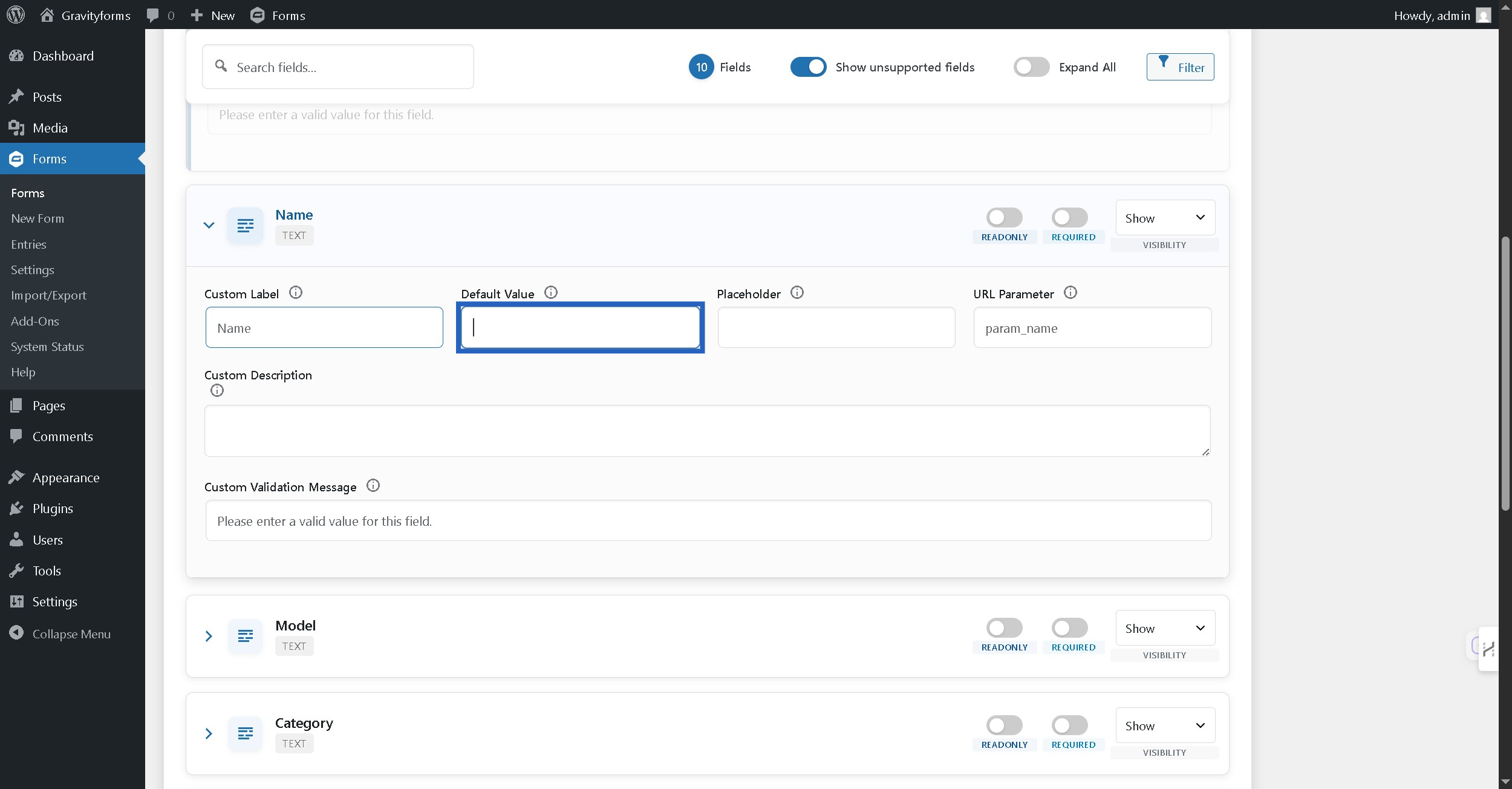 Set default value for the field
