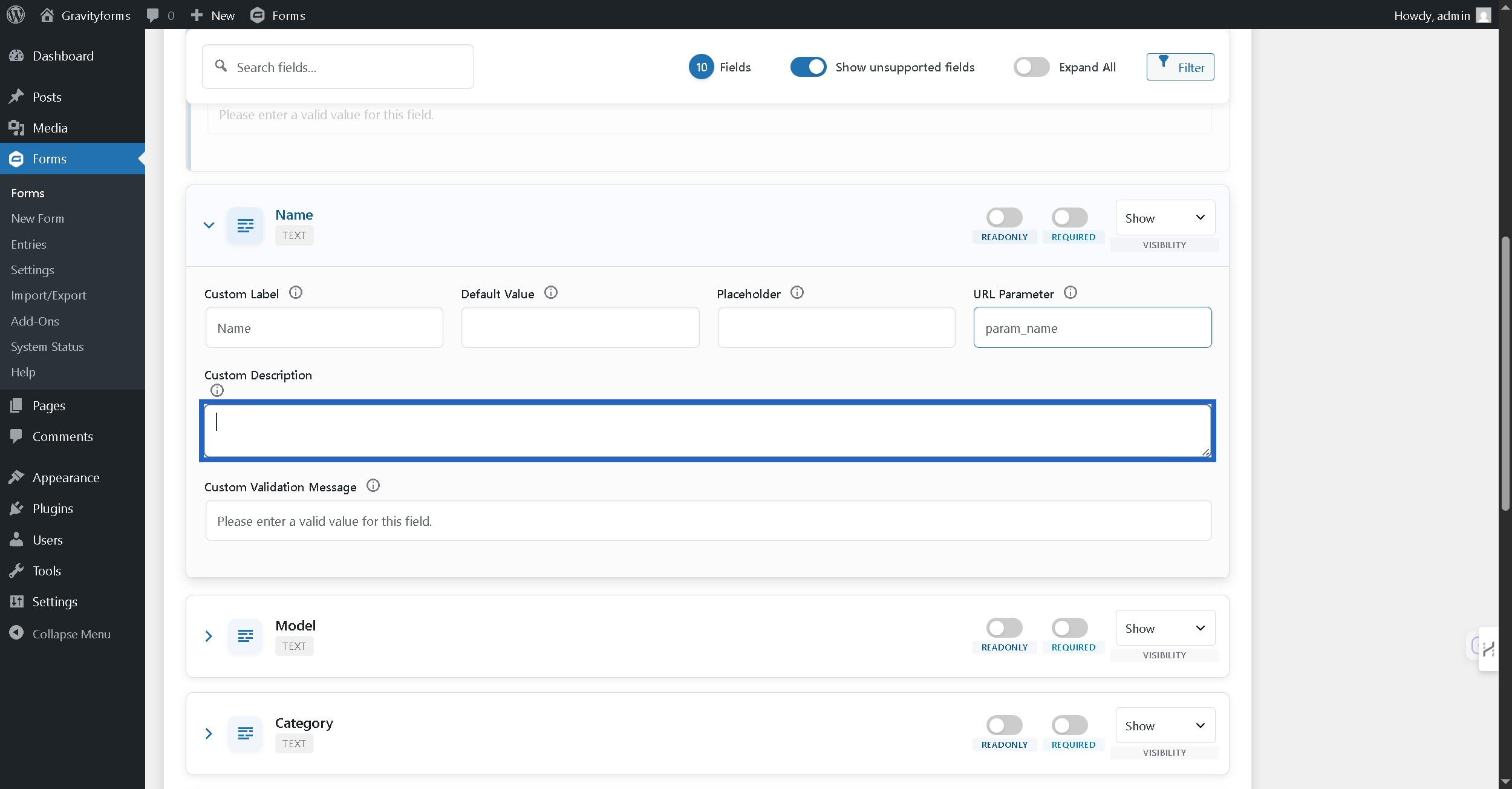 Customize the field description 