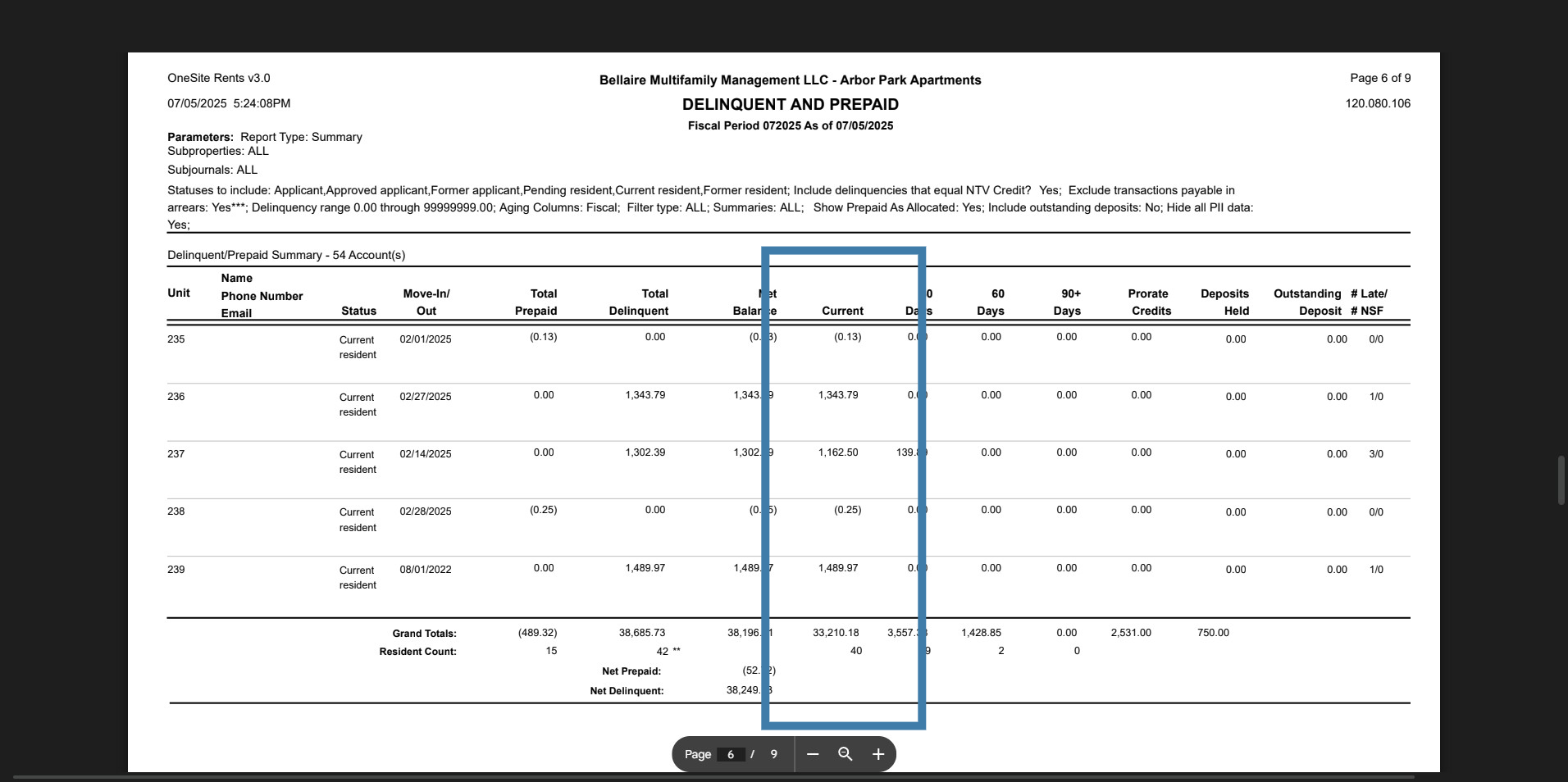Current delinquency fields